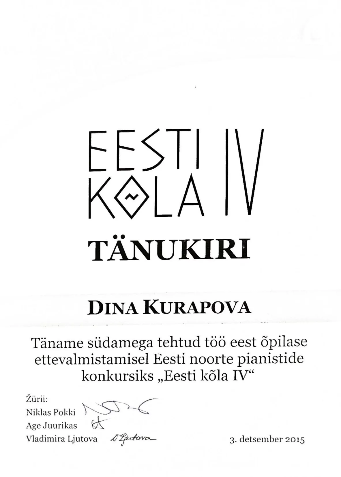 Eesti Kõla IV tänukiri