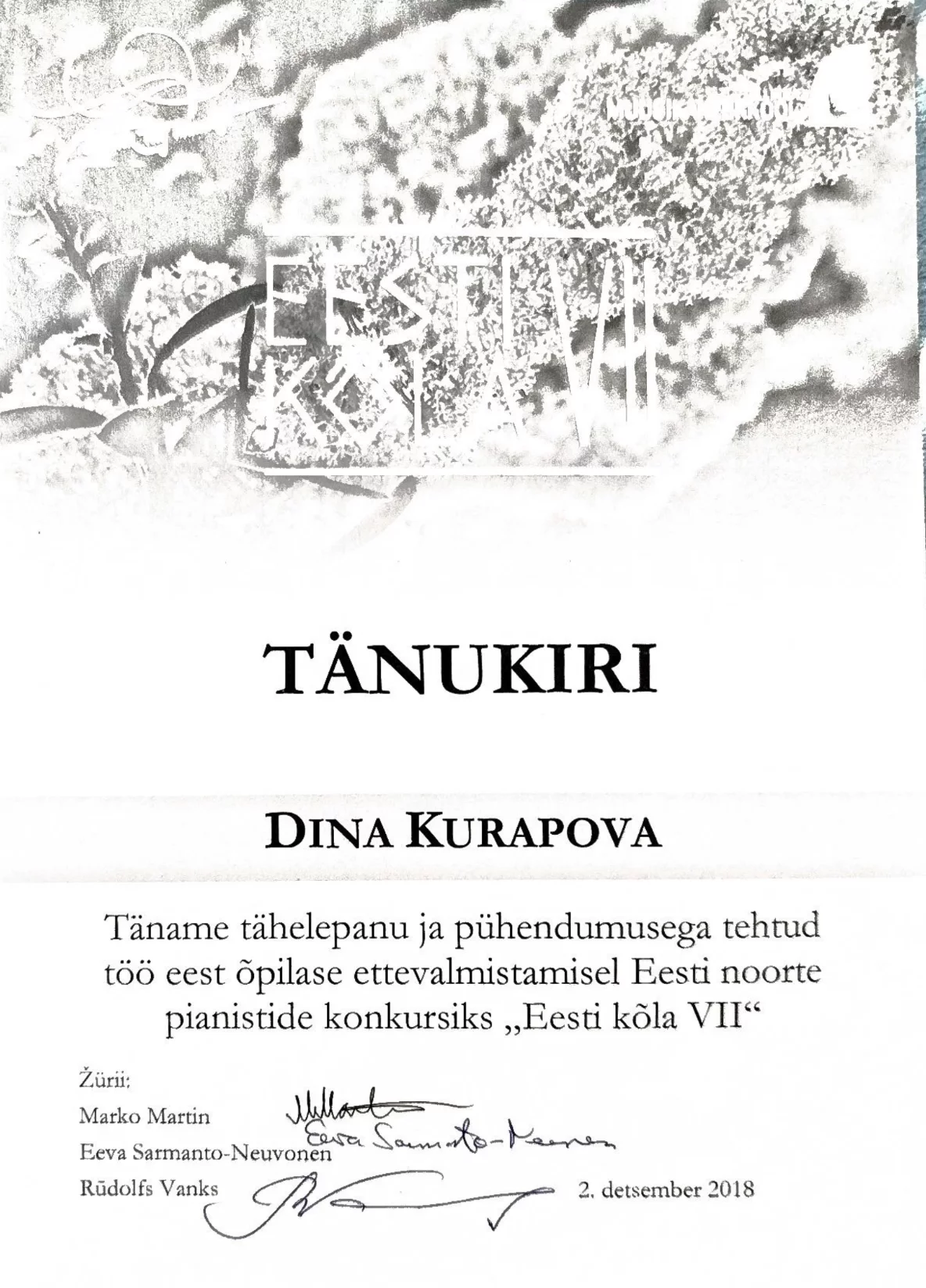 Eesti Kõla VII tänukiri teine skaneering