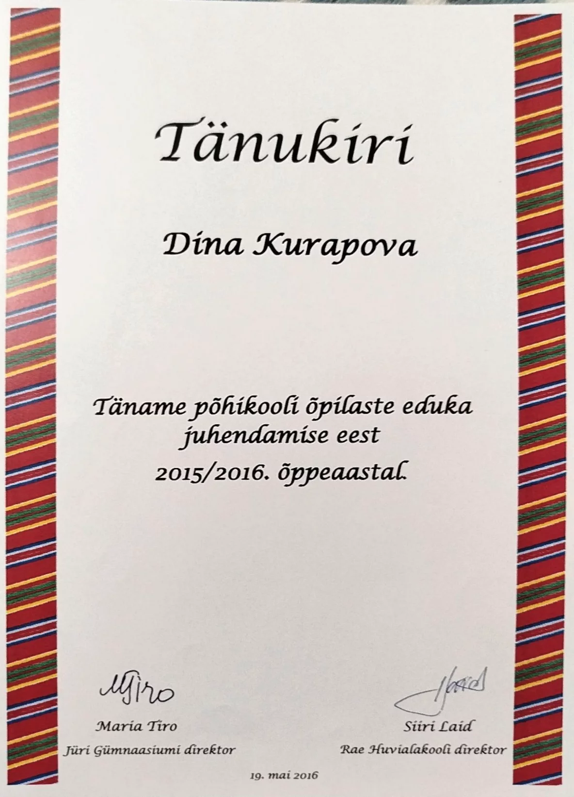 Tänukiri õpilaste juhendamise eest 2016 teine skaneering